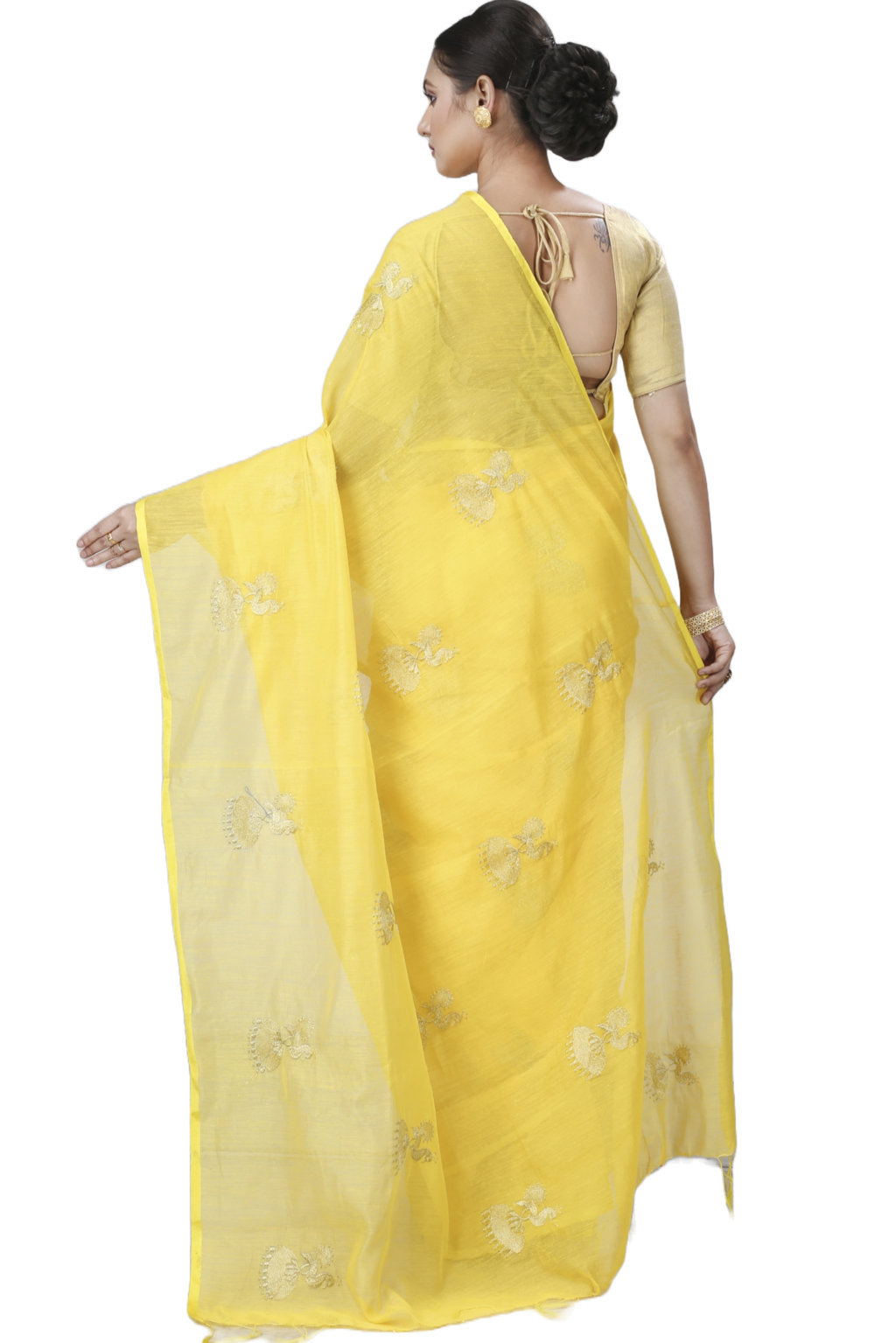 Yellow Blended Cotton Tuli Hand Loom Saree (1235)